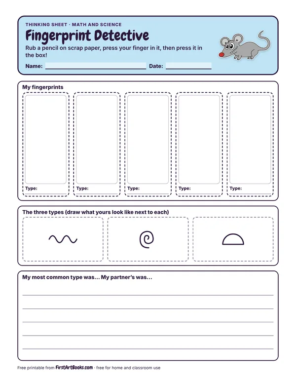 Preview of the Fingerprint Detective thinking sheet