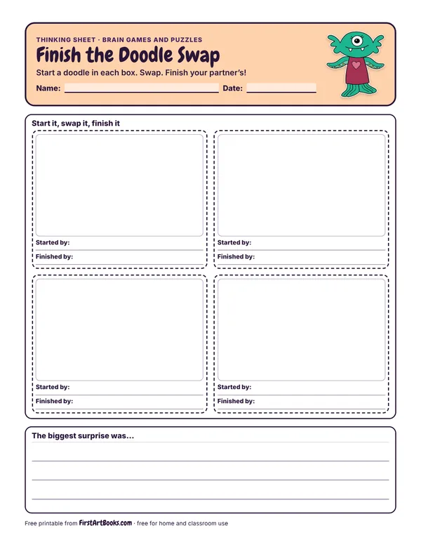 Preview of the Finish the Doodle Swap thinking sheet