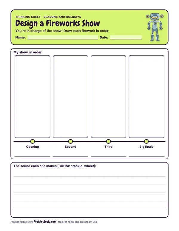 Preview of the Design a Fireworks Show thinking sheet