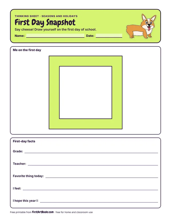 Preview of the First Day Snapshot thinking sheet