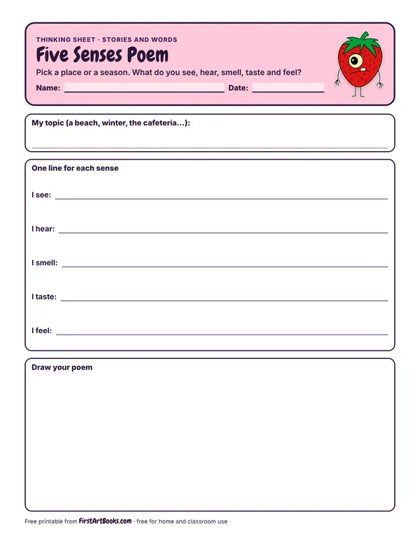 Five Senses Poem thinking sheet