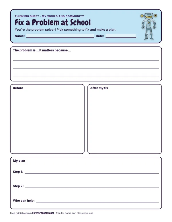 Preview of the Fix a Problem at School thinking sheet