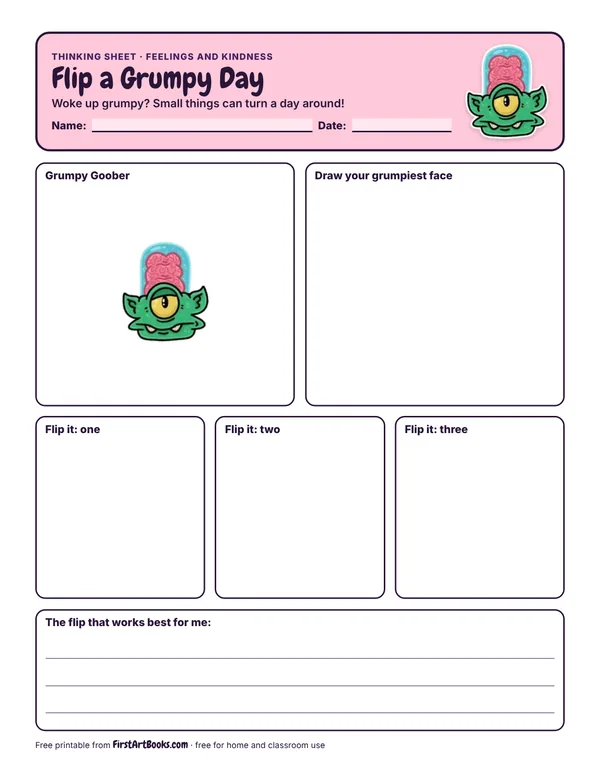 Preview of the Flip a Grumpy Day thinking sheet