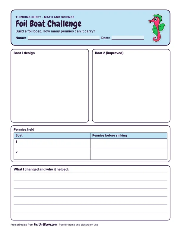 Preview of the Foil Boat Challenge thinking sheet