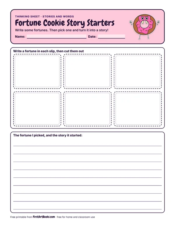 Preview of the Fortune Cookie Story Starters thinking sheet