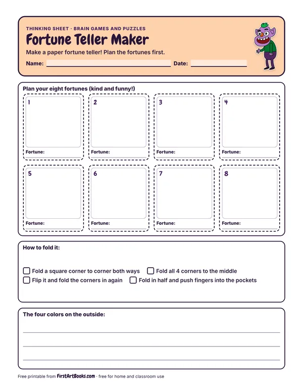 Preview of the Fortune Teller Maker thinking sheet