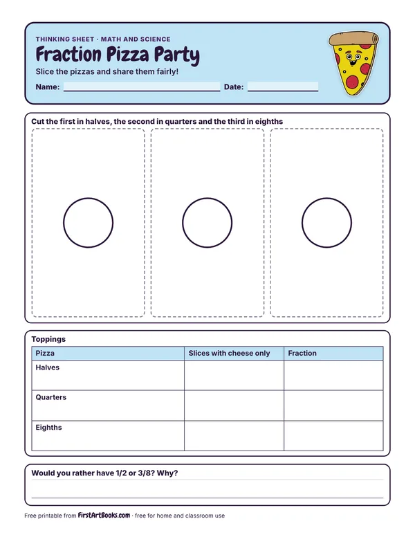 Preview of the Fraction Pizza Party thinking sheet