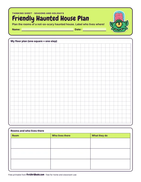 Preview of the Friendly Haunted House Plan thinking sheet