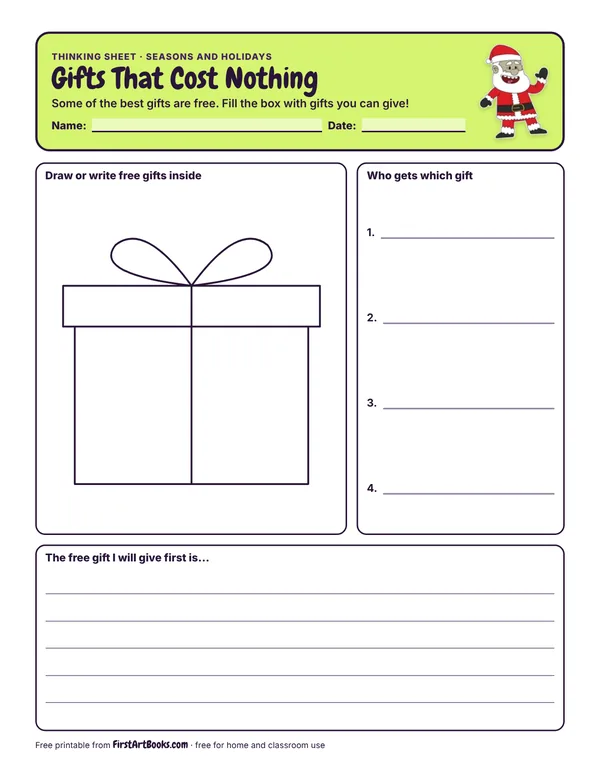 Preview of the Gifts That Cost Nothing thinking sheet
