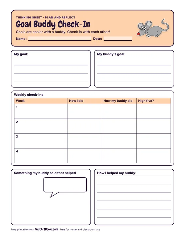 Preview of the Goal Buddy Check-In thinking sheet