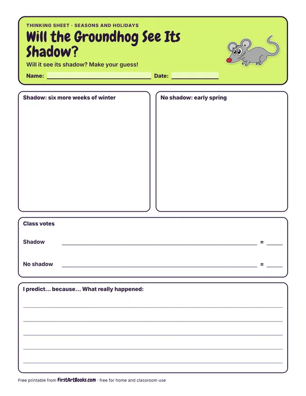 Preview of the Will the Groundhog See Its Shadow? thinking sheet