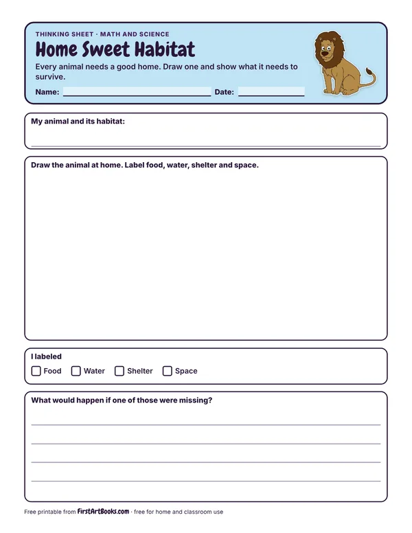 Home Sweet Habitat thinking sheet