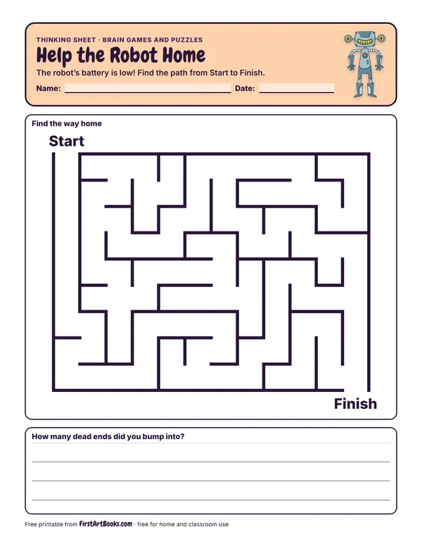 Help the Robot Home thinking sheet