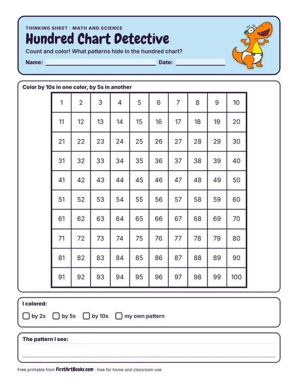 Preview of the Hundred Chart Detective thinking sheet