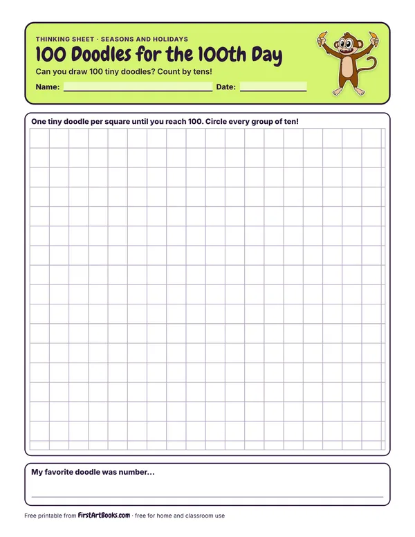 Preview of the 100 Doodles for the 100th Day thinking sheet