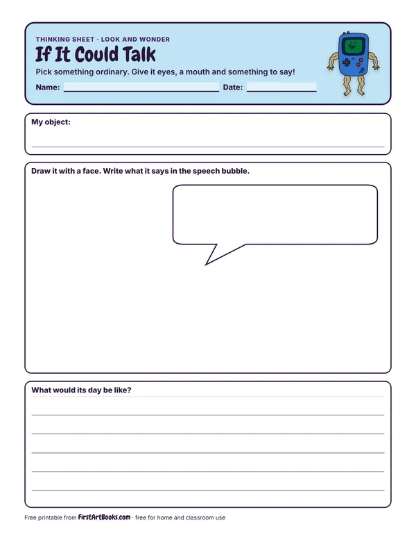 If It Could Talk thinking sheet