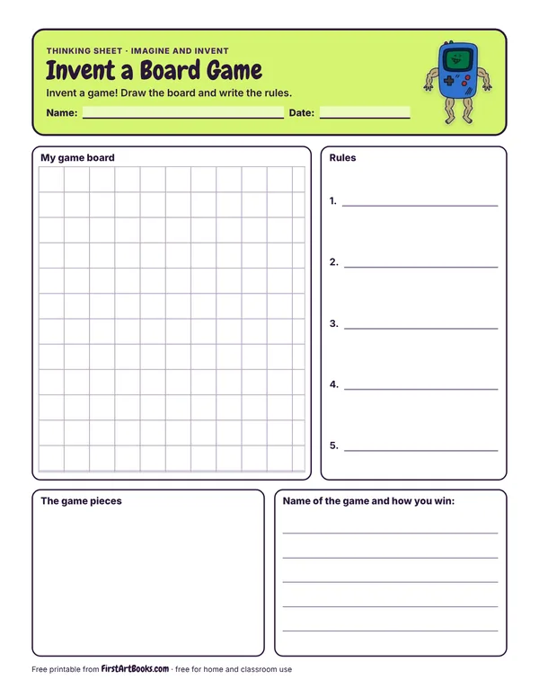 Preview of the Invent a Board Game thinking sheet