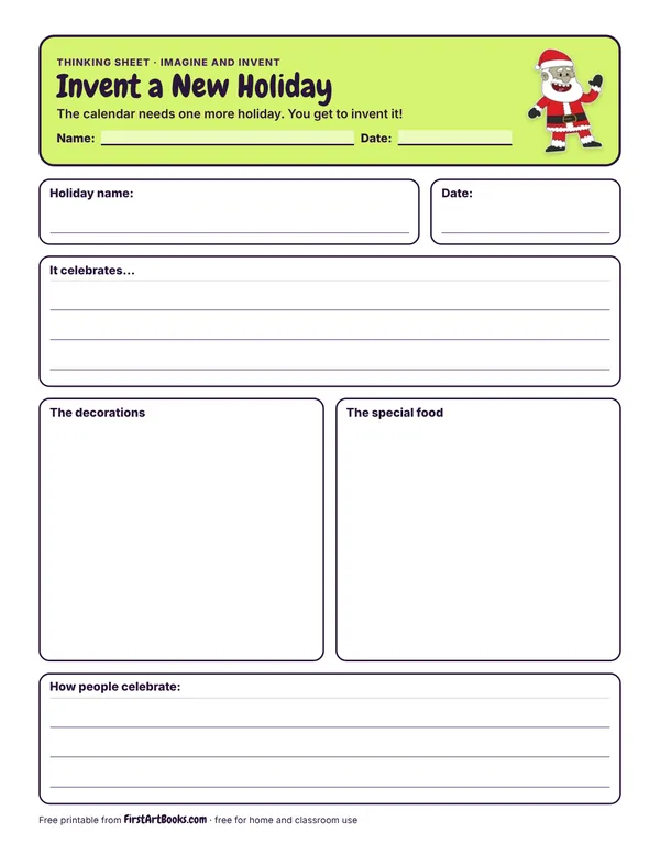 Invent a New Holiday thinking sheet