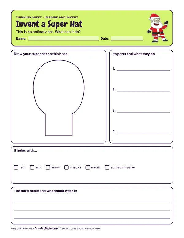 Preview of the Invent a Super Hat thinking sheet