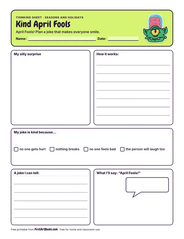 Preview of the Kind April Fools thinking sheet