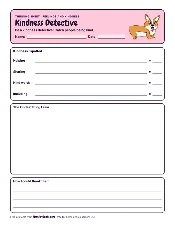 Preview of the Kindness Detective thinking sheet
