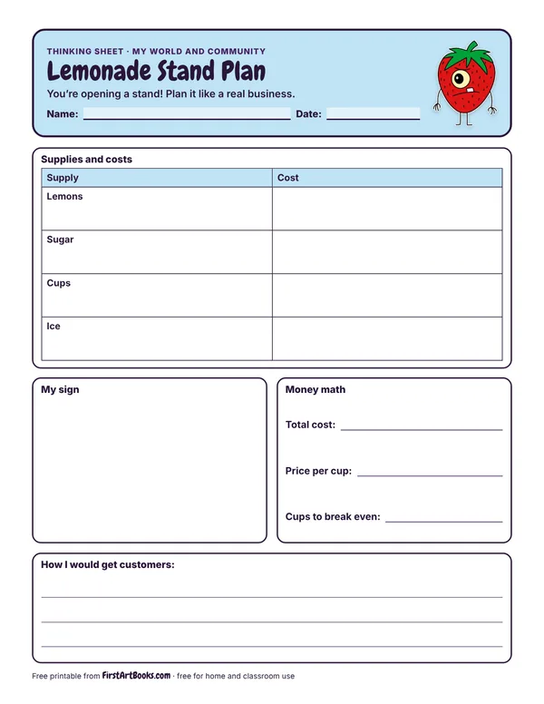 Preview of the Lemonade Stand Plan thinking sheet