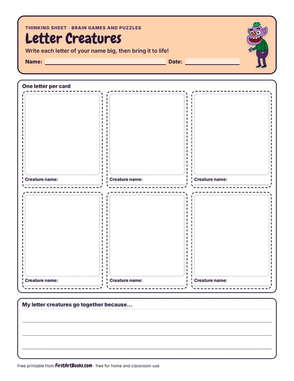 Preview of the Letter Creatures thinking sheet