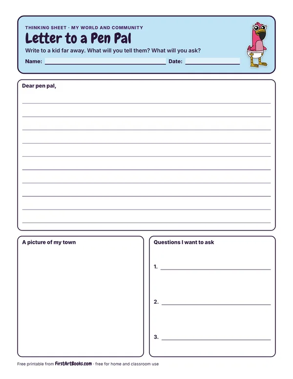 Preview of the Letter to a Pen Pal thinking sheet