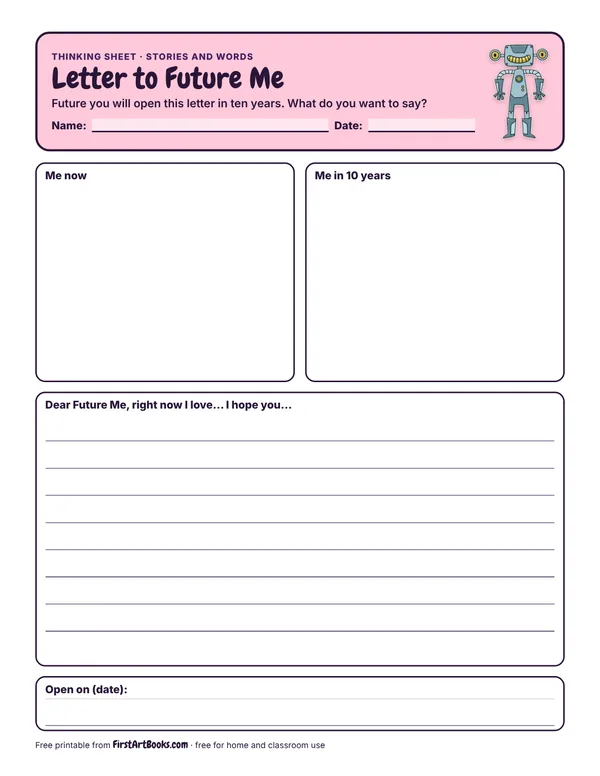 Letter to Future Me thinking sheet