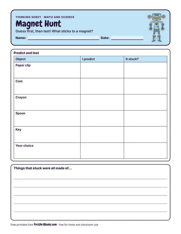Preview of the Magnet Hunt thinking sheet