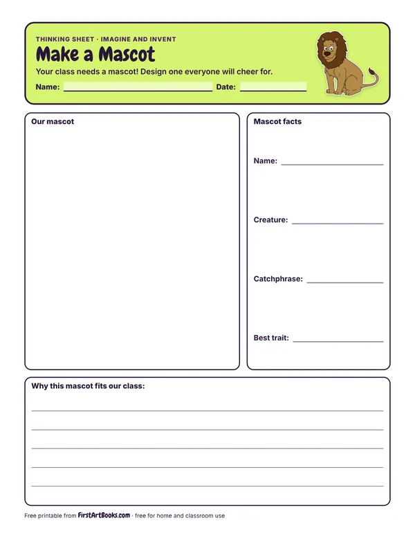 Preview of the Make a Mascot thinking sheet