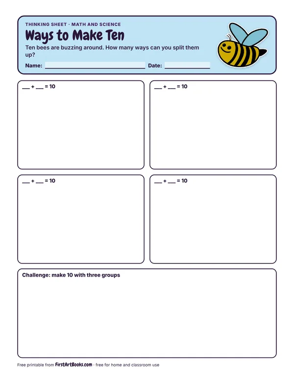 Ways to Make Ten thinking sheet