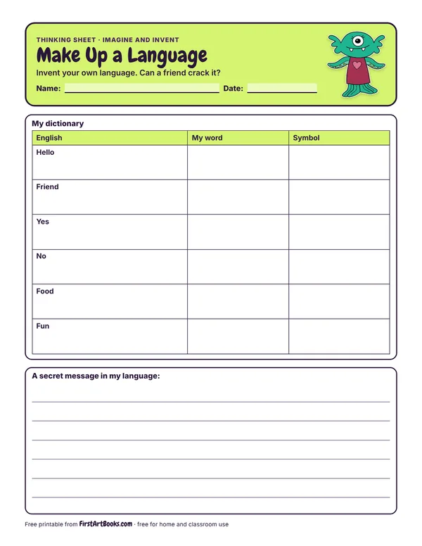 Preview of the Make Up a Language thinking sheet