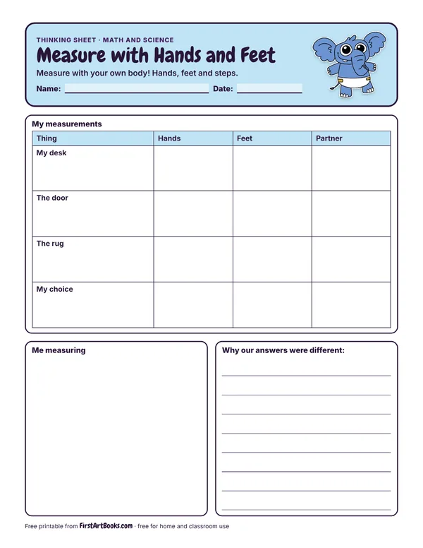 Preview of the Measure with Hands and Feet thinking sheet