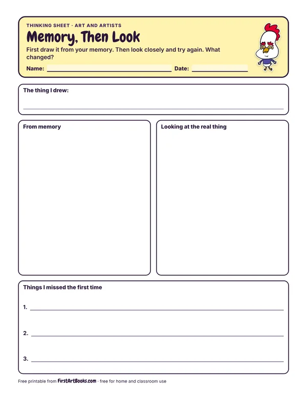 Preview of the Memory, Then Look thinking sheet