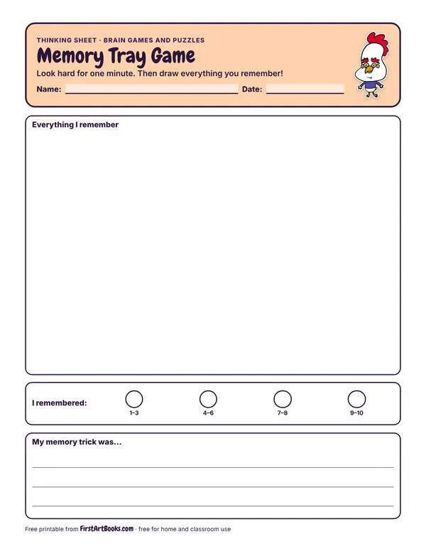 Preview of the Memory Tray Game thinking sheet