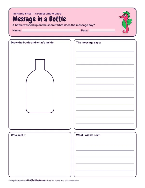 Preview of the Message in a Bottle thinking sheet