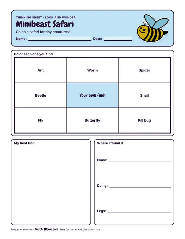 Preview of the Minibeast Safari thinking sheet