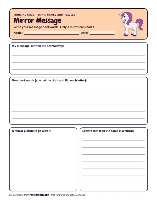 Preview of the Mirror Message thinking sheet