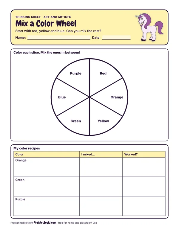 Mix a Color Wheel thinking sheet