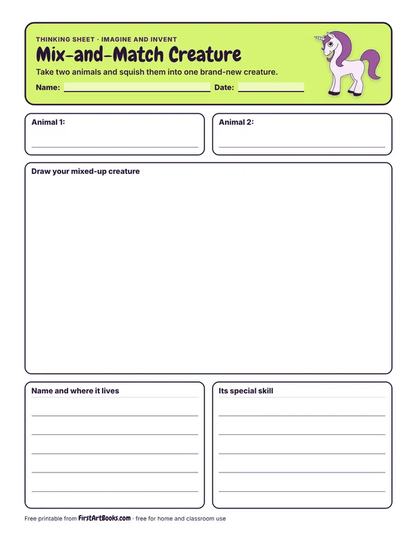 Mix-and-Match Creature thinking sheet