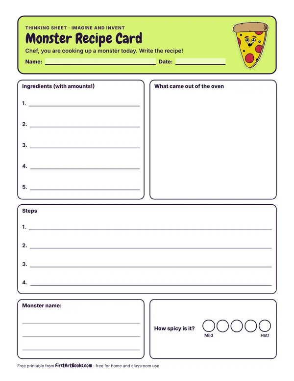 Monster Recipe Card thinking sheet