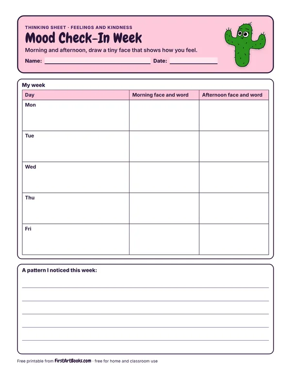 Preview of the Mood Check-In Week thinking sheet