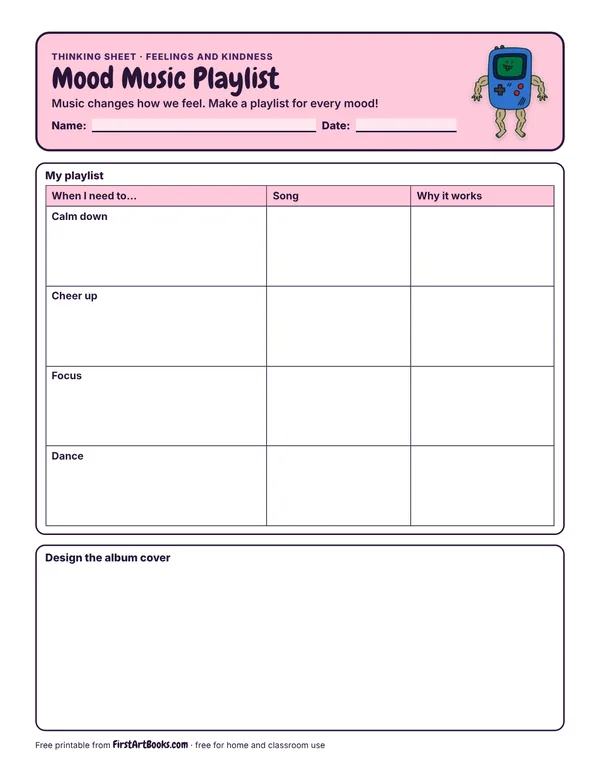Preview of the Mood Music Playlist thinking sheet