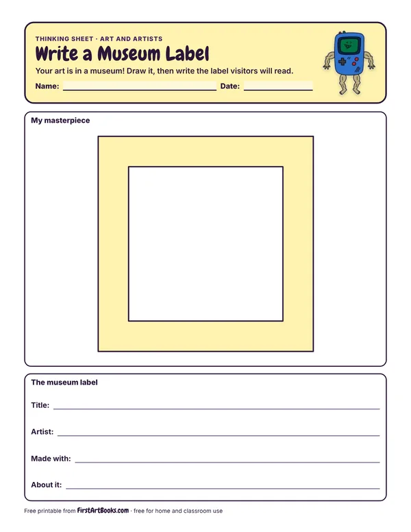 Preview of the Write a Museum Label thinking sheet