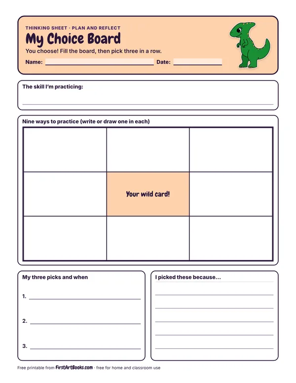Preview of the My Choice Board thinking sheet
