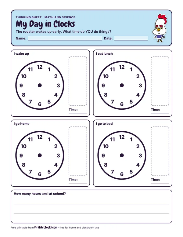 My Day in Clocks thinking sheet
