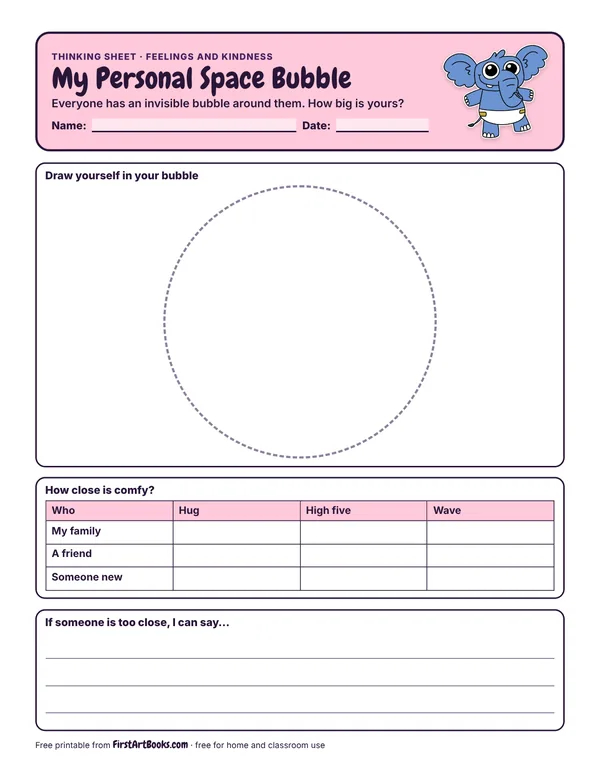 Preview of the My Personal Space Bubble thinking sheet