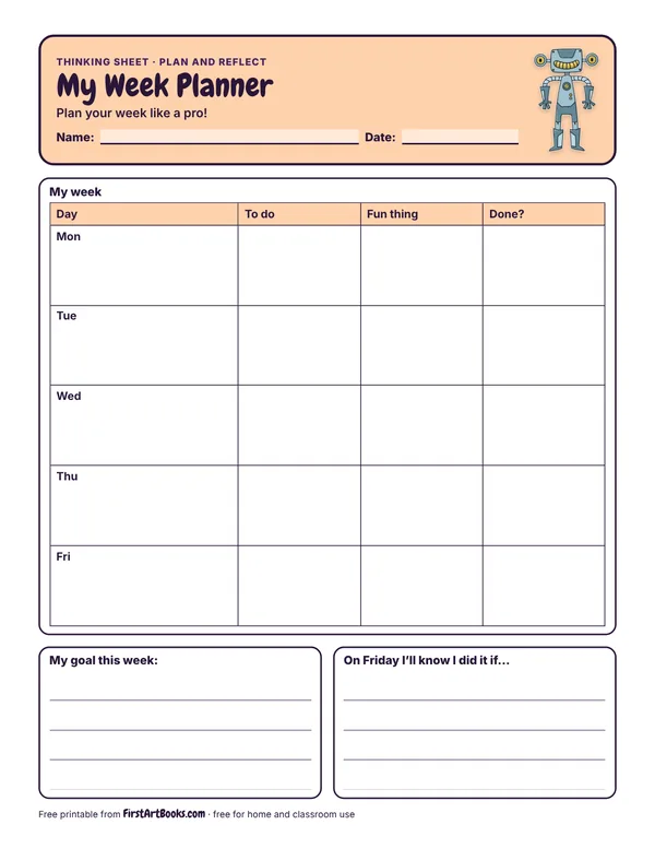 Preview of the My Week Planner thinking sheet