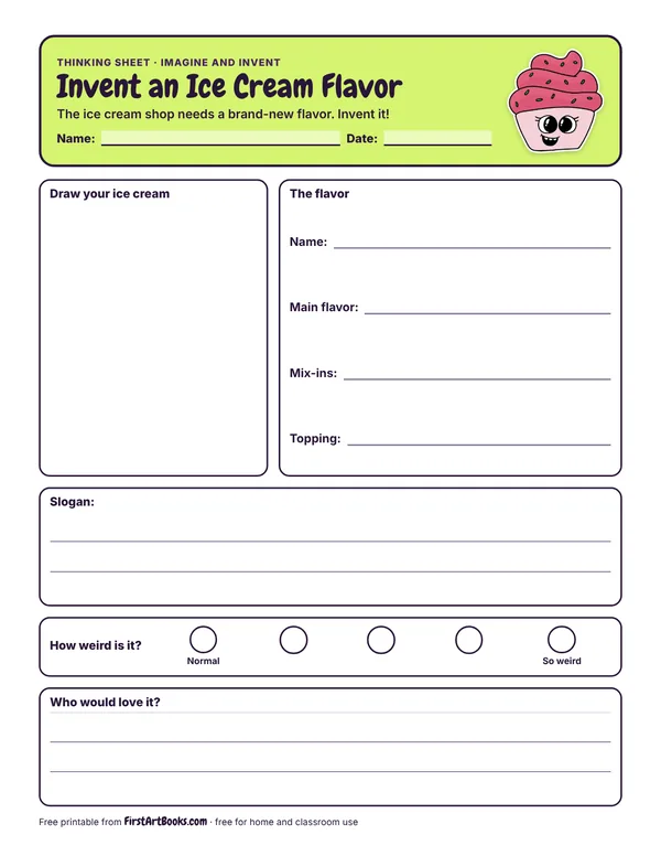 Invent an Ice Cream Flavor thinking sheet